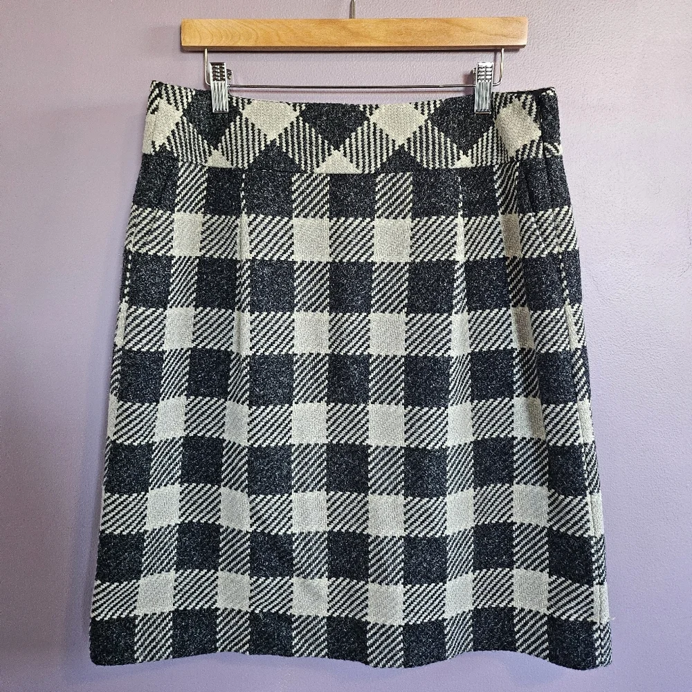 Talbots Vintage Plaid Woven Tweed Metallic Acrylic Wool Blend A-Line Skirt